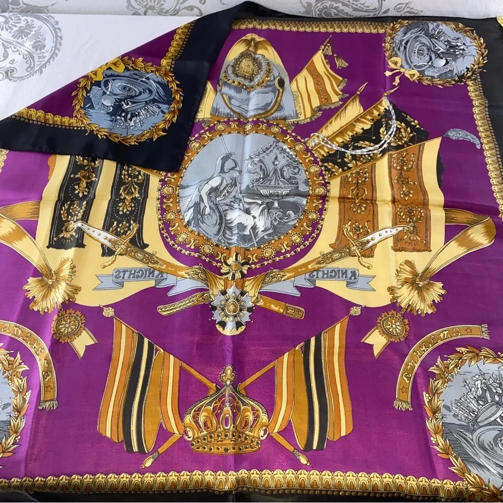 Vintage Golden Dragon‎ silk scarf King of King Knights